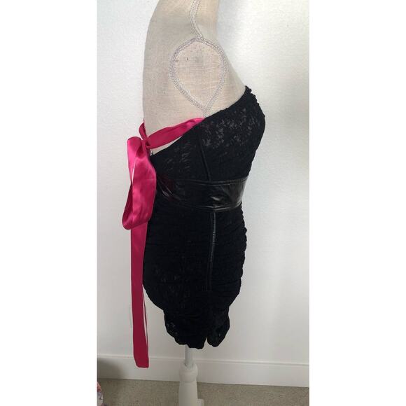 D&G Dolce & Gabbana Black Lace and Vinyl Pink Bow Mini Dress - 42 US 6 - Picture 2 of 7